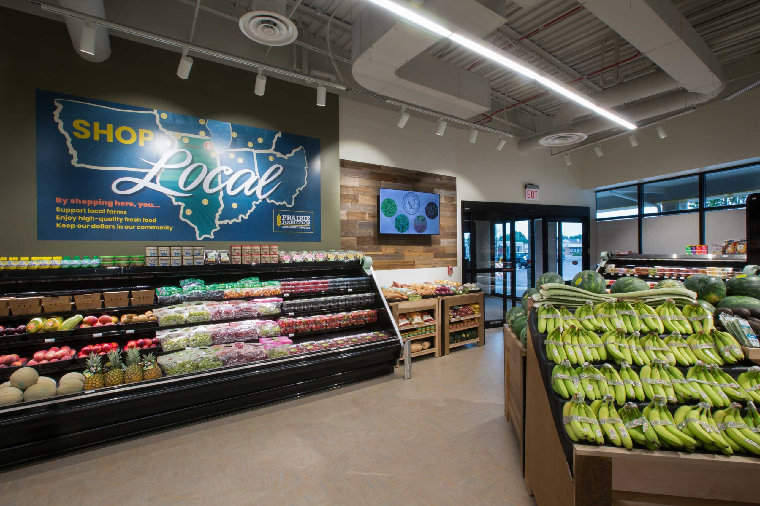 Prairie Food Co-Op interior – produce and dairy section.