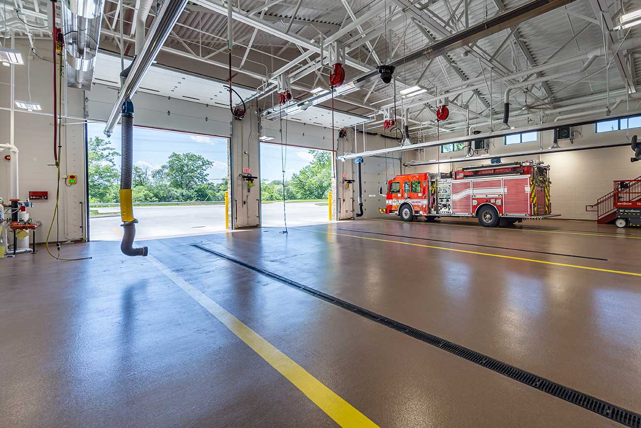 Wheeling 42 Fire Station interior garage elevation